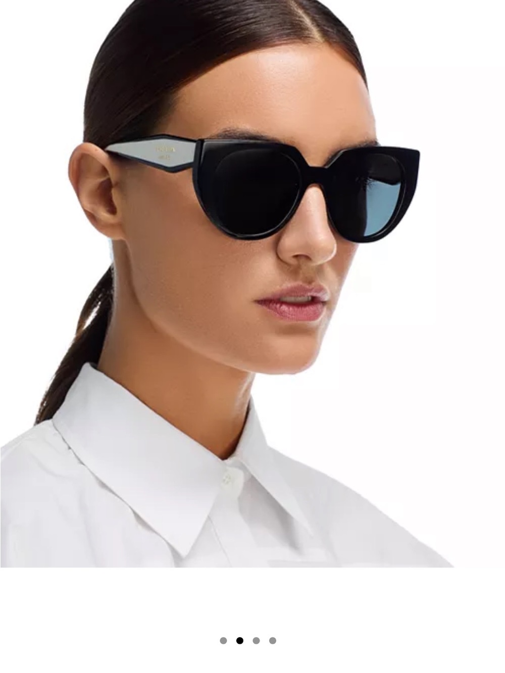 Prada Black Cat-Eye Sunglasses with Silver Temple Accents